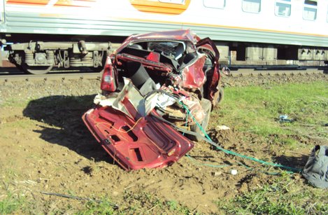 Поезд сбил автомобиль на железнодорожном переезде в Удмуртии