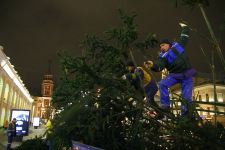 Новогодние ели рухнули под натиском ветра в Москве